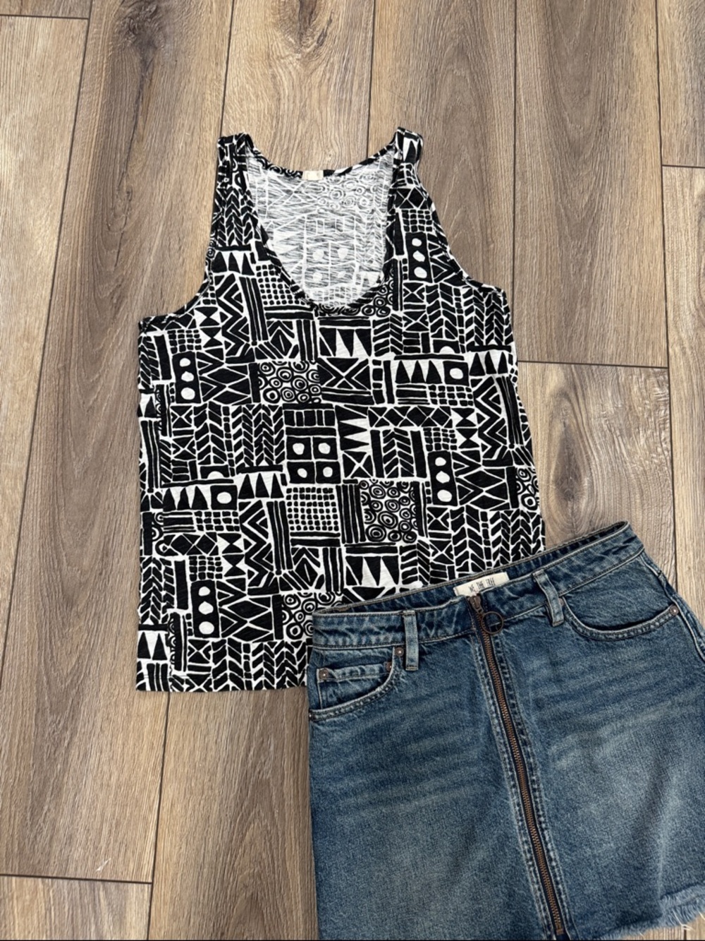 Festival 100% Cotton Black & White Geometric Tank Top